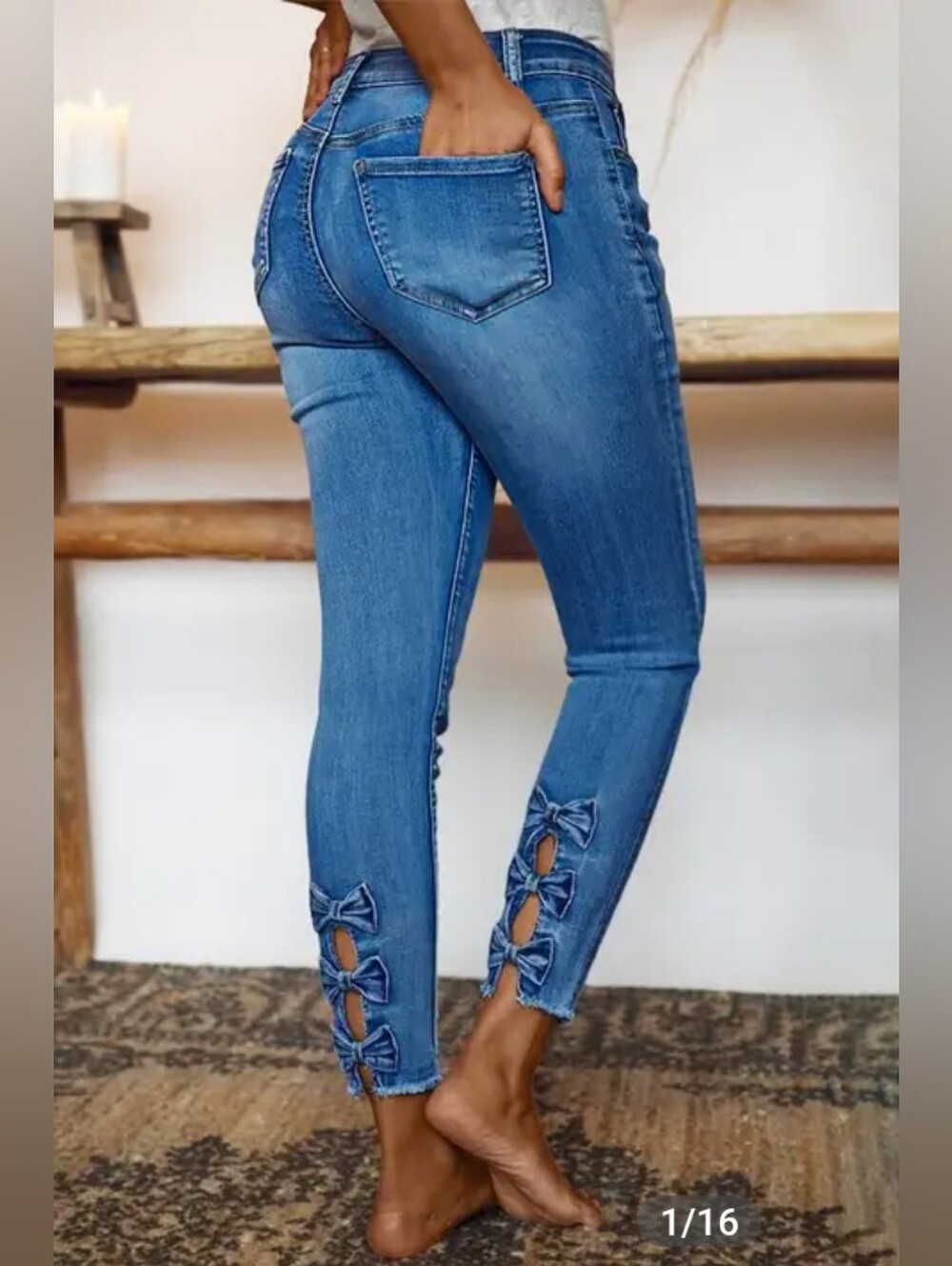 Flamingals Raw Hem Cut Out Bow Tie Mid Waist Crop Skinny Jeans NWT Medium